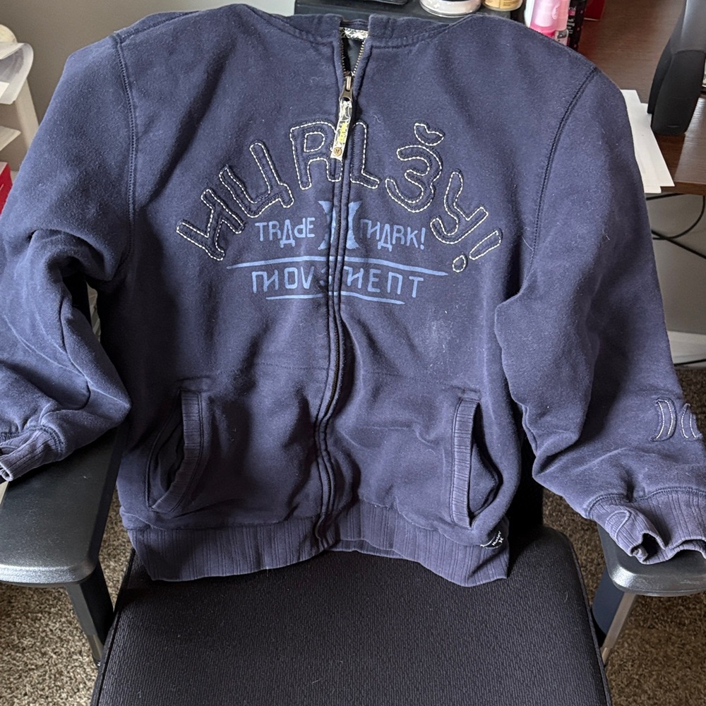 Hurley Navy Blue Zip Front Hoodie with Chest Logo